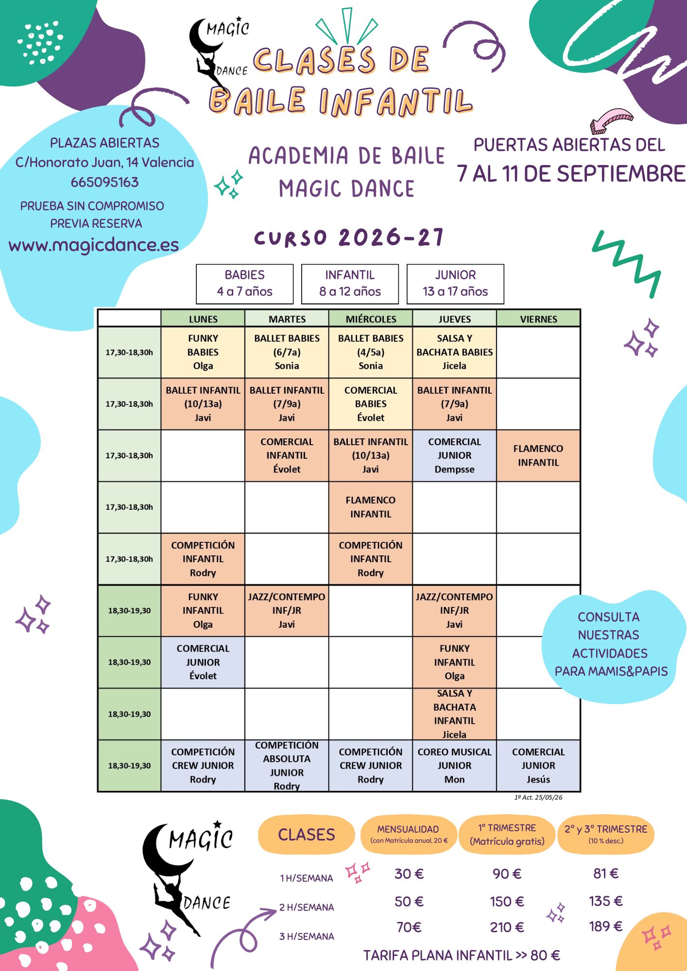 Horario infantil y juvenil Magic Dance 2026/27