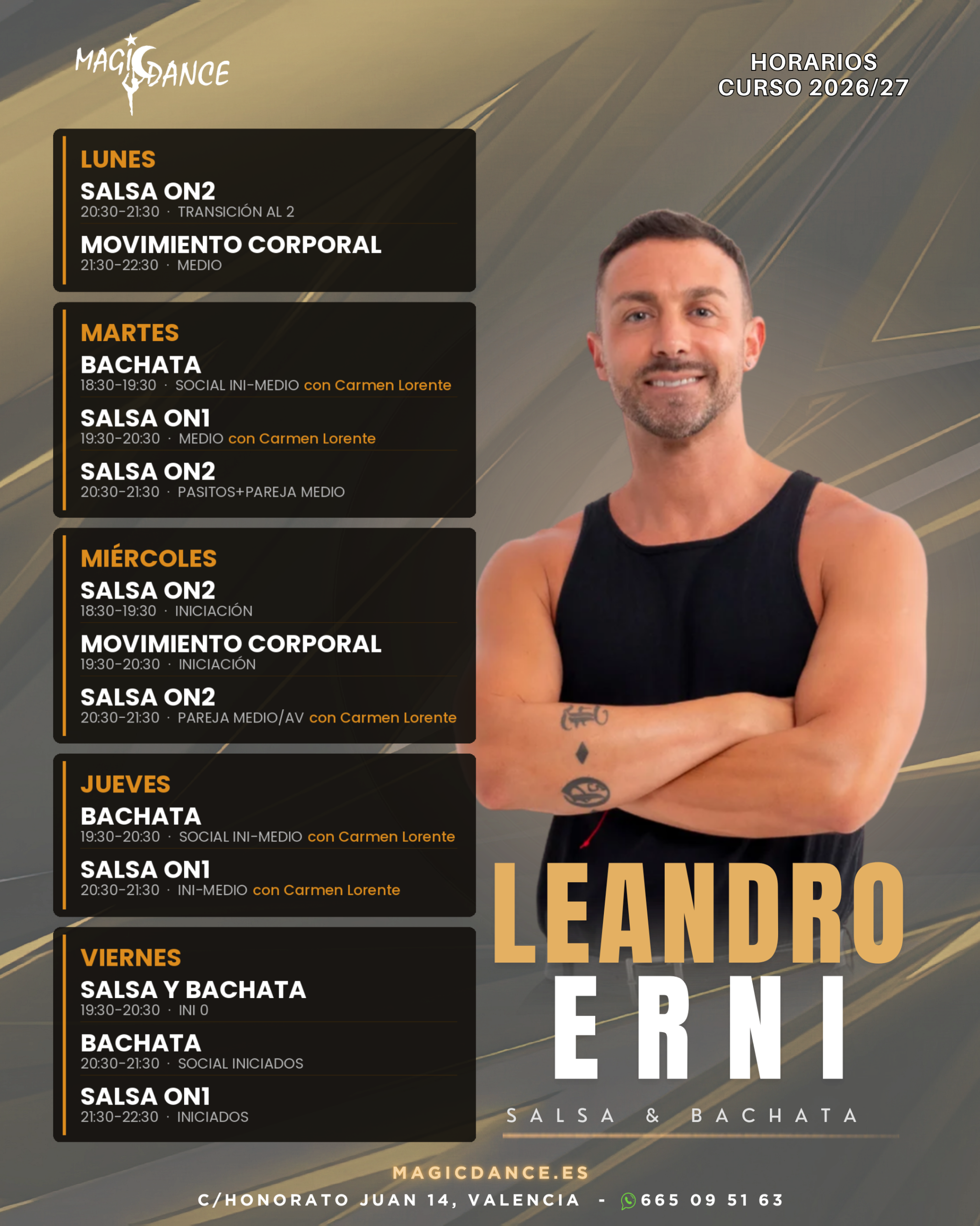Horario de Leandro Erni en Magic Dance curso 2026/27