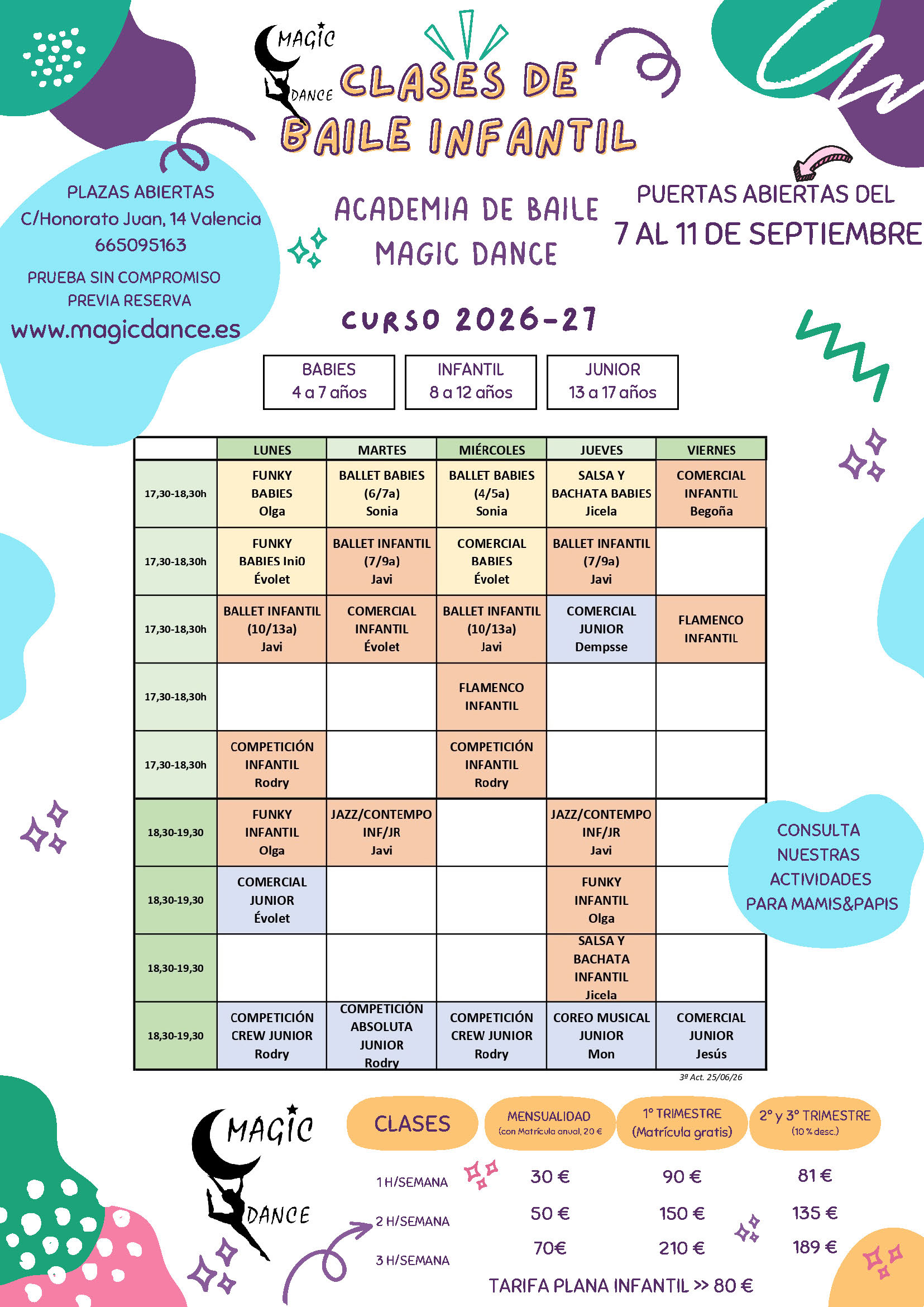 Horario infantil y juvenil Magic Dance 2026/27